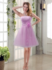 Handmade Flower Strapless Lace Dama Dress with Mini Length