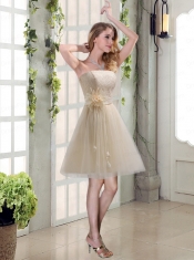 Handmade Flower Strapless Lace Dama Dress with Mini Length