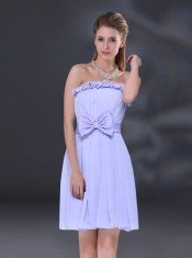 Lavender A Line Strapless Dama Dress with Bowknot