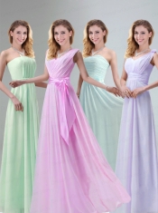 Most Beautiful Chiffon Light Pink Empire Dama Dress with Ruching