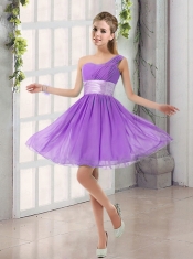 Natural One Shoulder A Line Ruching Lace Up Dama Dress