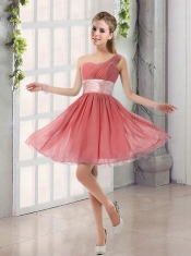 Natural One Shoulder A Line Ruching Lace Up Dama Dress