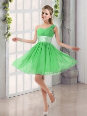 Natural One Shoulder A Line Ruching Lace Up Dama Dress