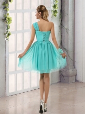 Natural One Shoulder A Line Ruching Lace Up Dama Dress