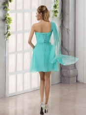 One Shoulder A Line Beading and Ruching Dama Dress with Lace Up
