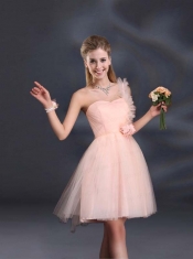 One Shoulder A Line Tulle Dama Dresses with Hand Made Flowers