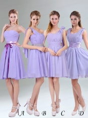 Perfect Straps Lavender Ruched Mini Length Dama Dress with Waistband