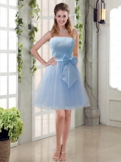 Popular Champagne Strapless Princess Bowknot Dama Dresses for 2015