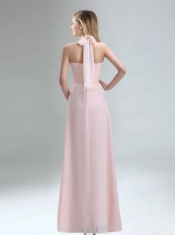 Romantic 2015 High Neck Chiffon Light Pink Dama Dress