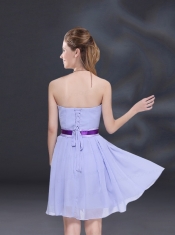 Ruching and Belt Chiffon Dama Dress in Lavender