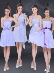 Ruching and Belt Chiffon Dama Dress in Lavender