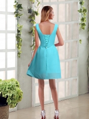 Ruching and Hand Made Flowers V Neck A Line Dama Dress