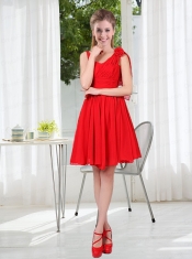 Ruching Hand Made Flowers V Neck 2015 Beautiful Dama Dresses