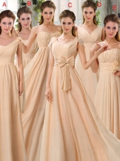 Ruching V Neck Chiffon Dama Dresses in Champagne