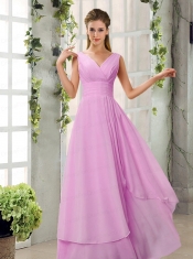 Ruching V Neck Chiffon Dama Dresses in Champagne