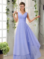 Ruching V Neck Chiffon Dama Dresses in Champagne