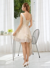 Scoop Lace High Low Short Sleeves Dama Dress