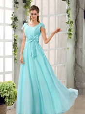 Scoop Ruching Cap Sleeves Chiffon Dama Dresses in Champagne