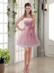 Simple Ruching Strapless Princess  Dama Dress with Bowknot
