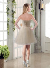 Simple Ruching Strapless Princess  Dama Dress with Bowknot