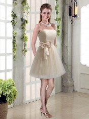 Simple Ruching Strapless Princess  Dama Dress with Bowknot