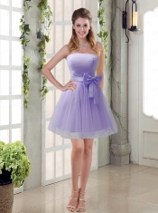 Simple Ruching Strapless Princess  Dama Dress with Bowknot