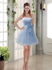 Simple Ruching Strapless Princess  Dama Dress with Bowknot