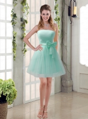 Simple Ruching Strapless Princess  Dama Dress with Bowknot