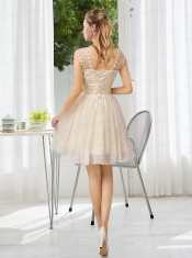 Straps Lace Sleeveless Dama Dress with Mini Length