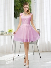 Straps Lace Sleeveless Dama Dress with Mini Length