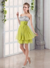 Sweetheart A Line Dama Dress with Sequins and Handle Made Flowers