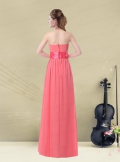 Sweetheart Watermelon Long Dama Dress with Bow Belt