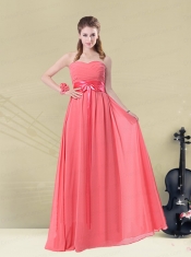 Sweetheart Watermelon Long Dama Dress with Bow Belt