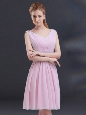 V Neck Beading 2015 Dama Dress with Ruching