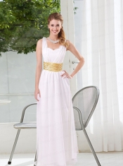 White Ruching Empire Dama Dresses for 2015