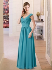 2015 Empire Turquoise Dama Dress with V Neck