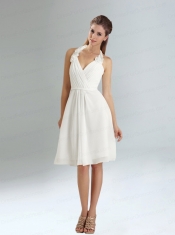 2015 Halter Empire Chiffon Ruching and Hand Made Flowers Dama Dress