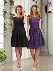 2015 New Style Bateau Lace Dama Dress with Cap Sleeves