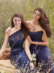 2015 New Style Navy Blue Lace and Ruching Dama Dress