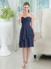 2015 New Style Sweetheart Ruching Dama Dress in Navy Blue