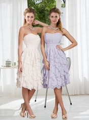 2015 Romantic Lavender Sweetheart Dama Dress with Ruching and Ruffles