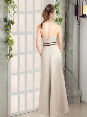 2015 Ruching and Belt One Shoulder Dama Dress with Floor Length
