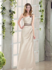 2015 Ruching and Belt One Shoulder Dama Dress with Floor Length