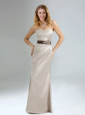 2015 Ruching and Belt Sweetheart Grey Dama Dress with Floor Length