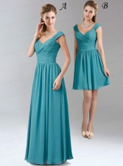 2015 V Neck Empire Chiffon Dama Dress in Turquoise