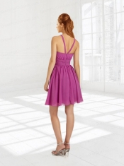 A Line Ruching Mini Length Chiffon Dama Dresses with Square