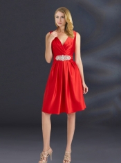 Appliques and Ruching Empire V Neck Taffeta Dama Dress