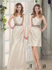 Column One Shoulder Ruching Belt Dama Dress for 2015