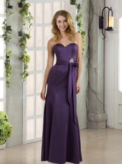 Eggplant Purple Sweetheart Column Dama Dresses with Belt