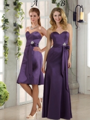 Eggplant Purple Sweetheart Column Dama Dresses with Belt